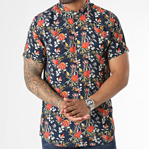 Chemise Manches Courtes Floral Villa Bleu Marine