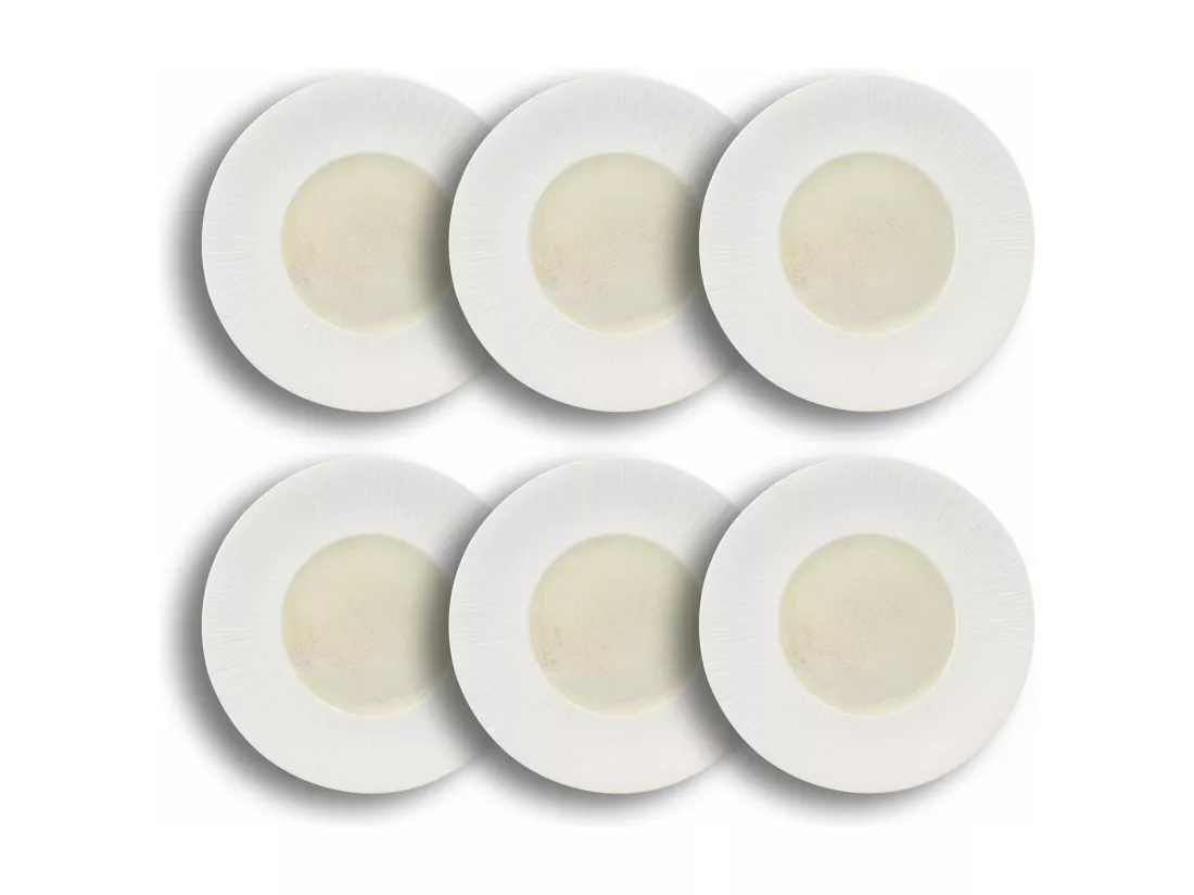 Ogo Living - Lot 6 Assiettes Plates Urus 28.5cm Porcelaine Beige Et Blanc