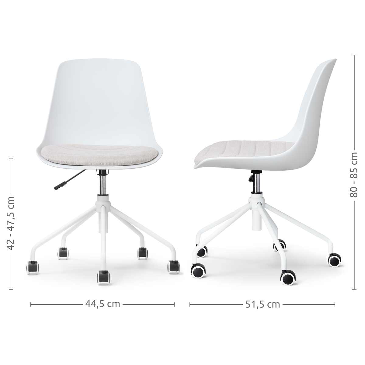 Nolon Nout-Liv Bureaustoel Wit - Beige Kussen - Wit Onderstel