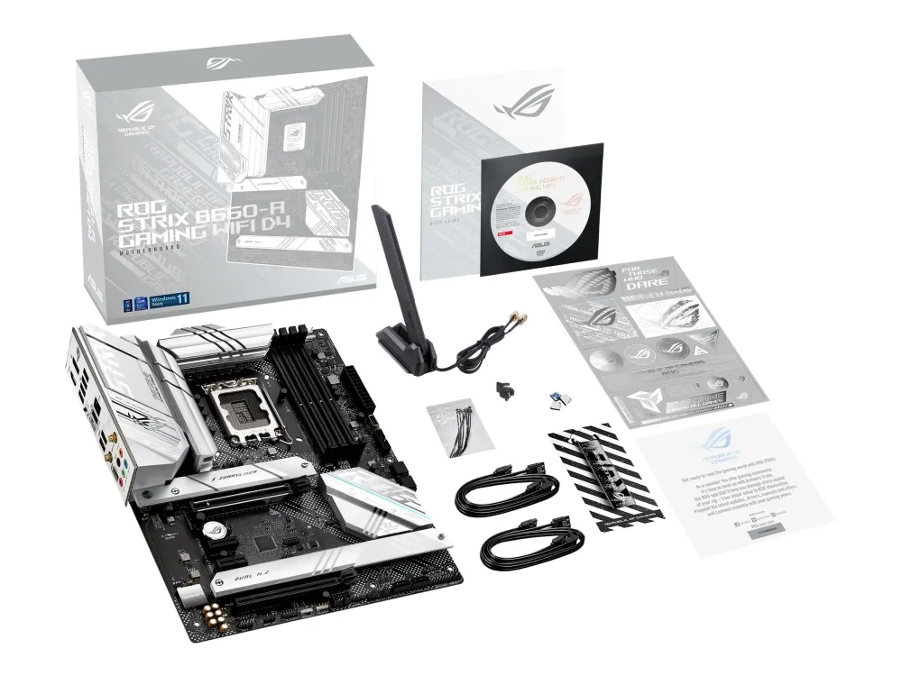 ASUS ROG STRIX B660-A GAMING WIFI D4 - Bundkort - ATX - LGA1700 sokkel - B660 Chipset - USB-C Gen 2x2, USB 3.2 Gen 1, USB-C Gen1, USB 3.2 Gen 2, USB-C Gen2 - 2.5 Gigabit LAN, Wi-Fi 6, Bluetooth - onboard grafik (CPU påkrævet) - HD Audio (8-kanaler)