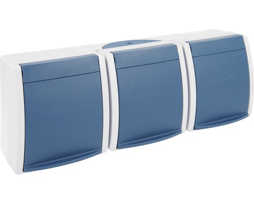 Busch-Jaeger 2300/3 EBW-53 Opbouw, horizontaal, vochtwerend stopcontact, 3-voudig, IP44, lichtgrijs/blauwgroen, Ocean