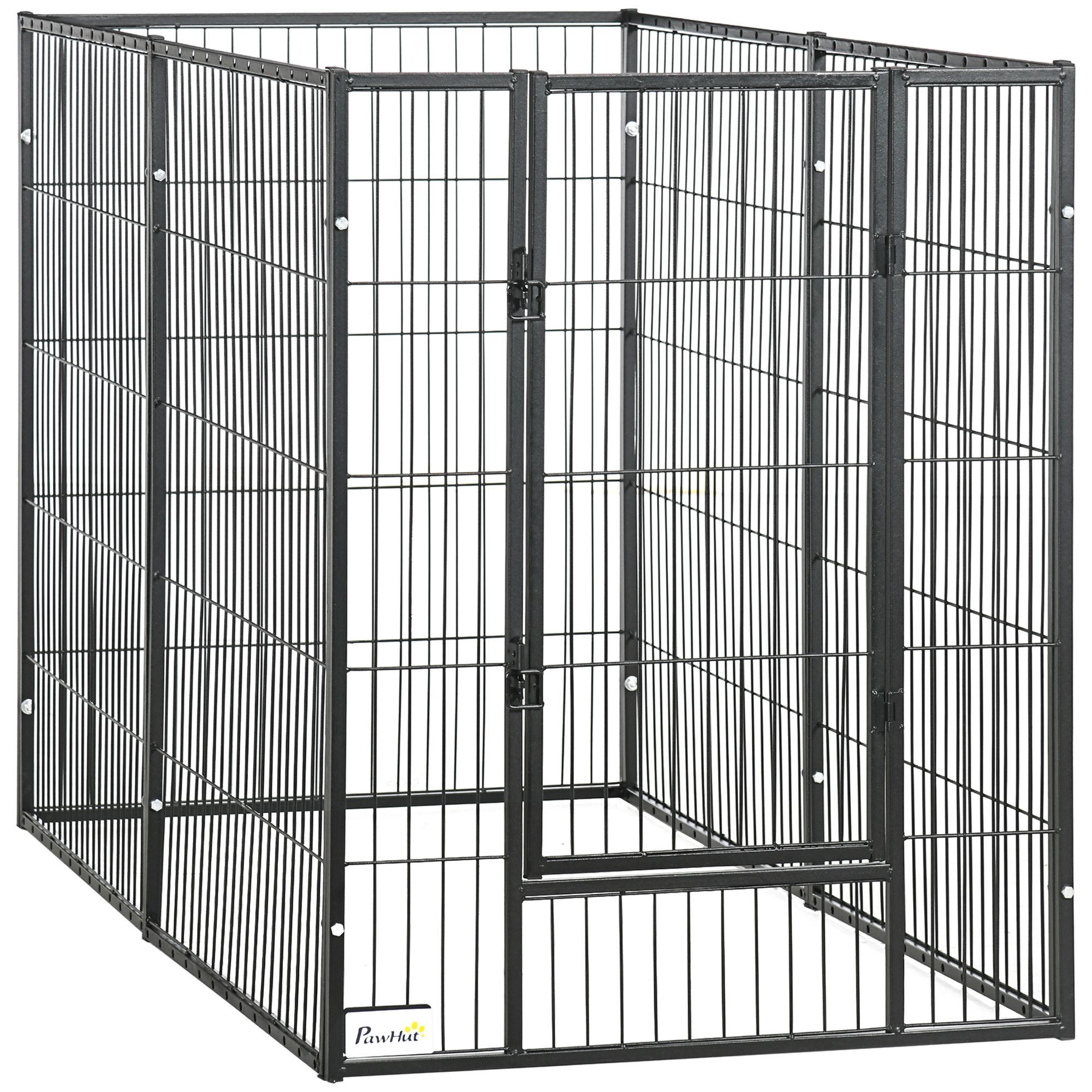 Cercado para cães PawHut com 6 painéis, cerca metálica para animais de estimação com largura ajustável e estrutura de aço, 82,5-150x79x101 cm, preto.