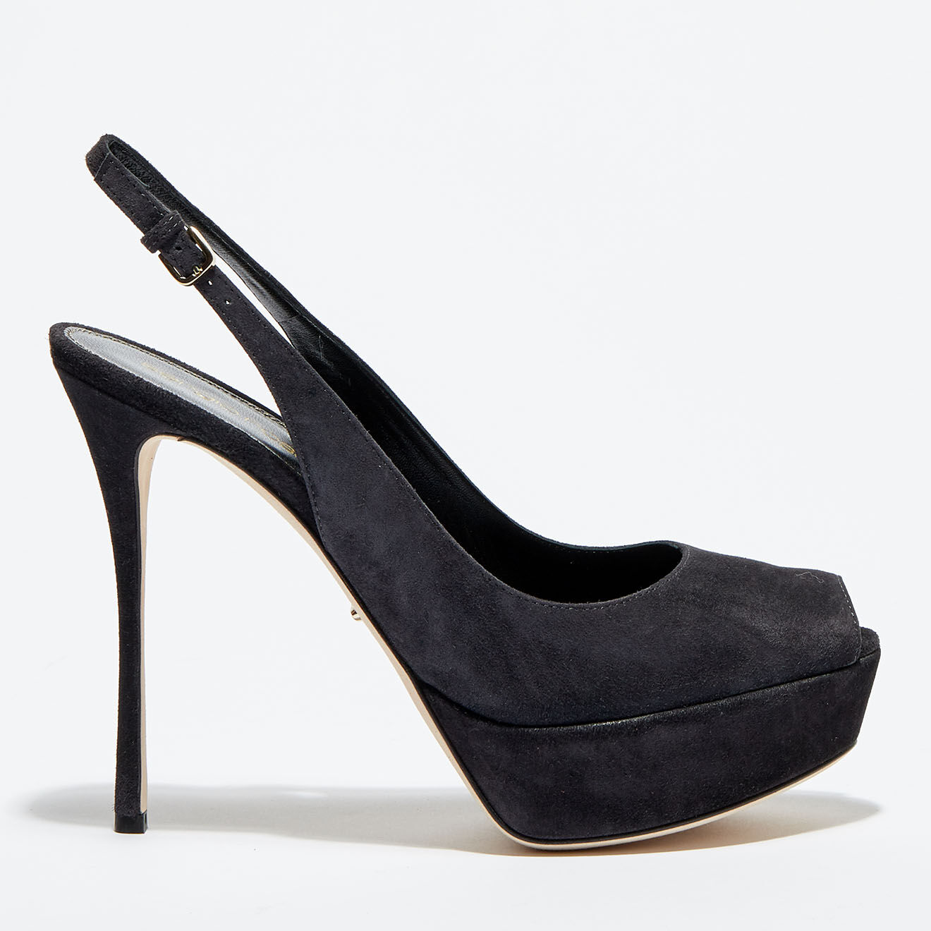 Sergio Rossi Slingbacks en Velours de Cuir Vit open-toe anthracite Talon 12 cm