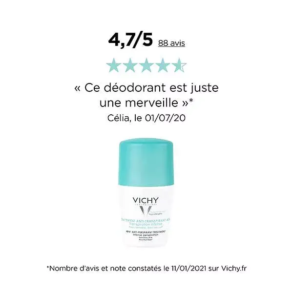 Desodorante antitranspirante roll-on Vichy 48h, pacote com 2 unidades de 50ml