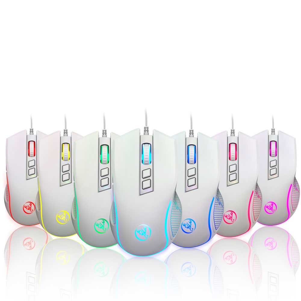 Optische kabelgebundene USB Gaming Maus 3600 DPI mit RGB Beleuchtung und 7 Tasten - Weiss