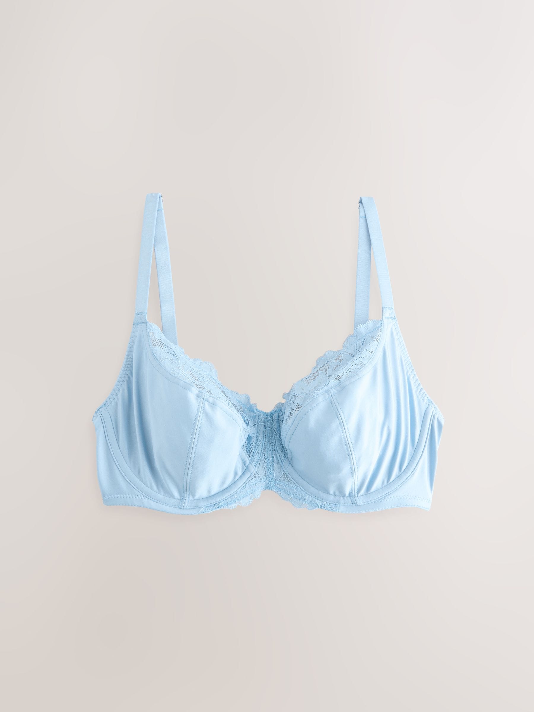 Blauw/roze/bloemenprint - DD+ beugelbeha van microvezel en kant met volledige cups zonder vulling