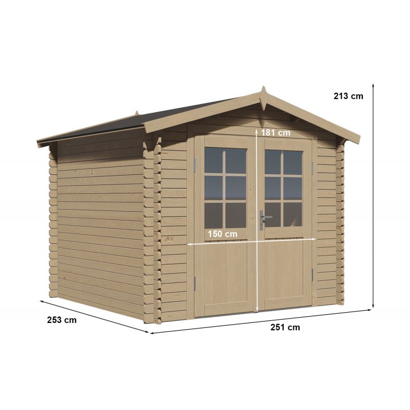 Abri de jardin chamonix de 6,4 m² en bois de pin et d'épicéa ép. 25 mm