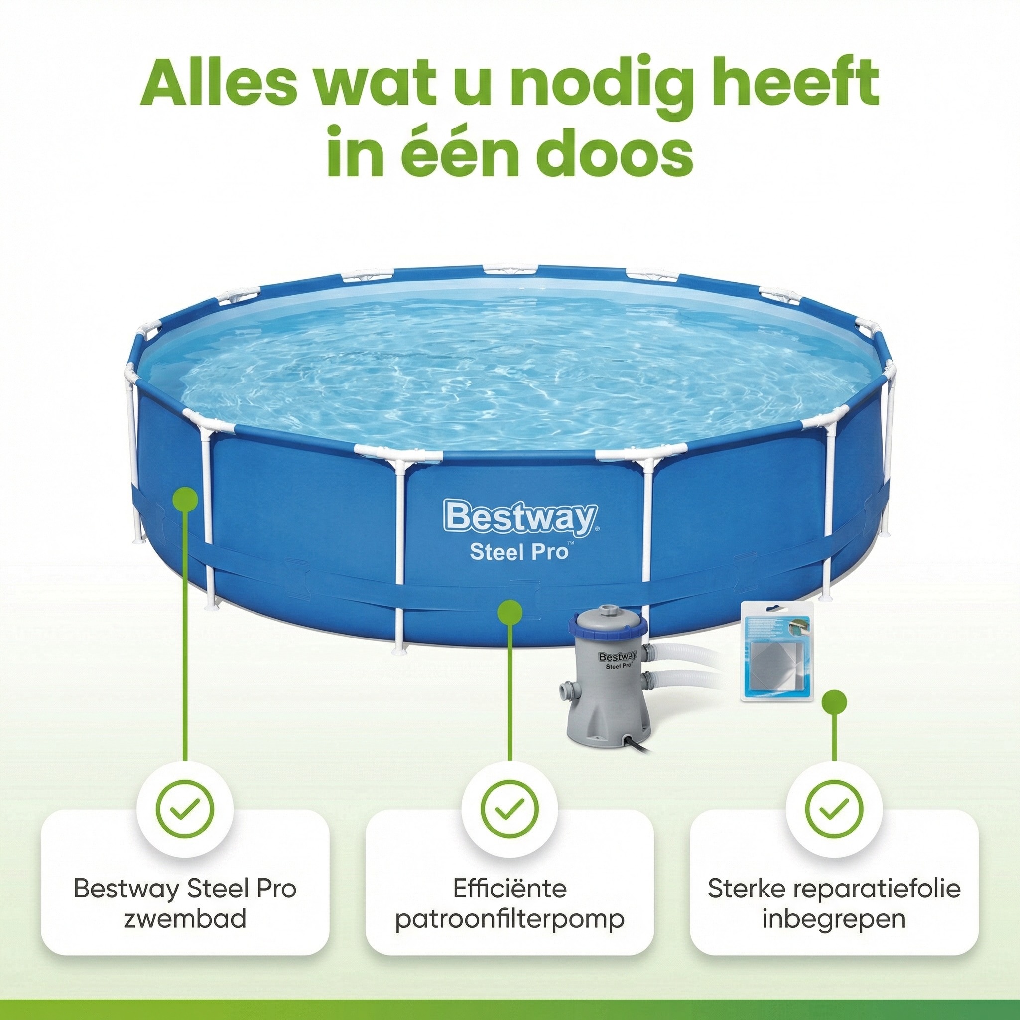Bestway steel pro 396x84cm zwembad – 3-delig