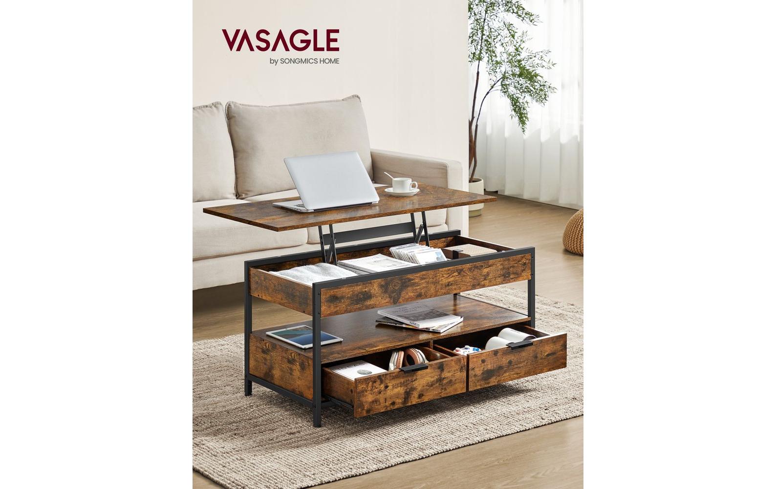 Couchtisch 100 x 50 cm, Braun/Schwarz<br>Wohnzimmertisch mit Schubladen
