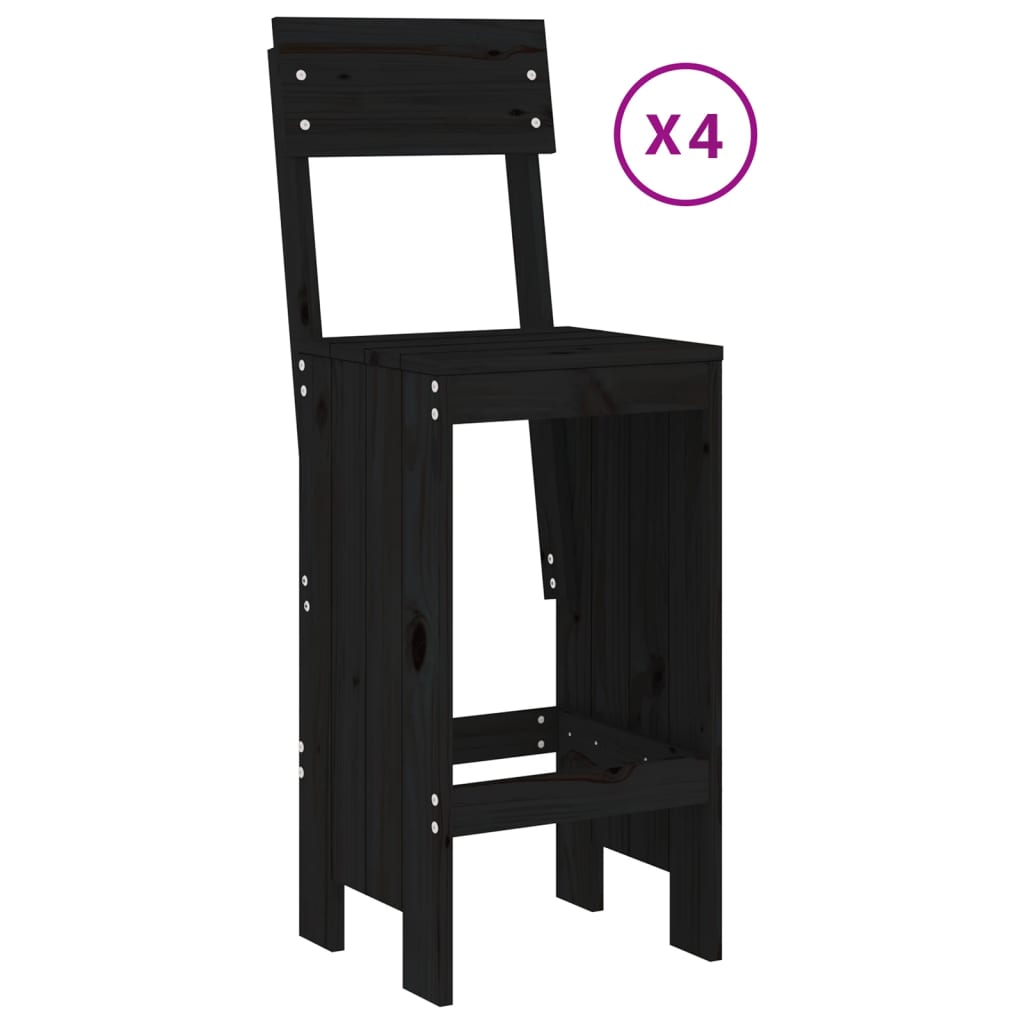 Ensemble de bar de jardin 5 pcs noir bois de pin massif