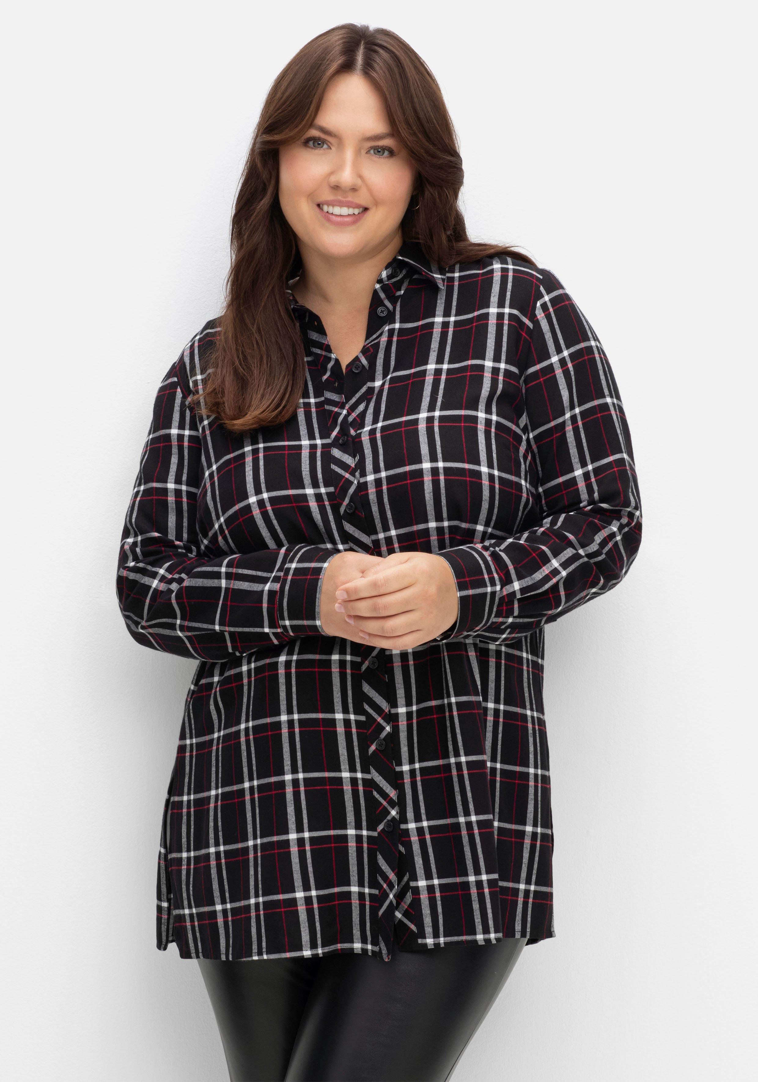 Karierte Longbluse mit Seitenschlitzen