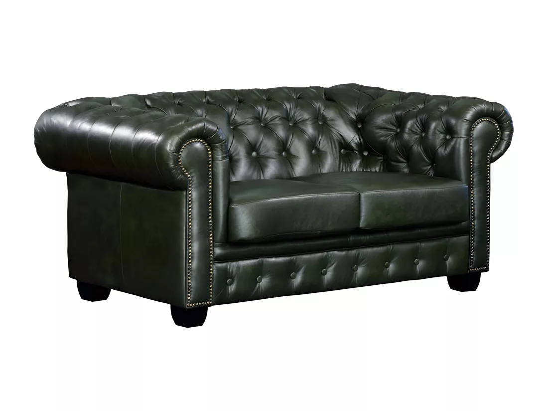 Canapé chesterfield 2 places BRENTON 100% cuir de buffle - Vert empire