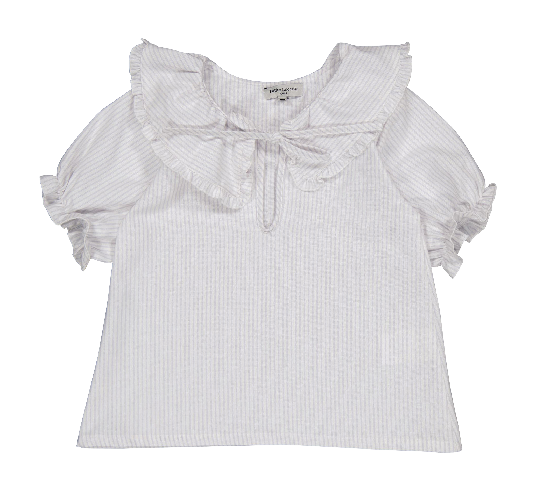 ANAEL - Blouse col claudine rayée en coton bio | Blanc