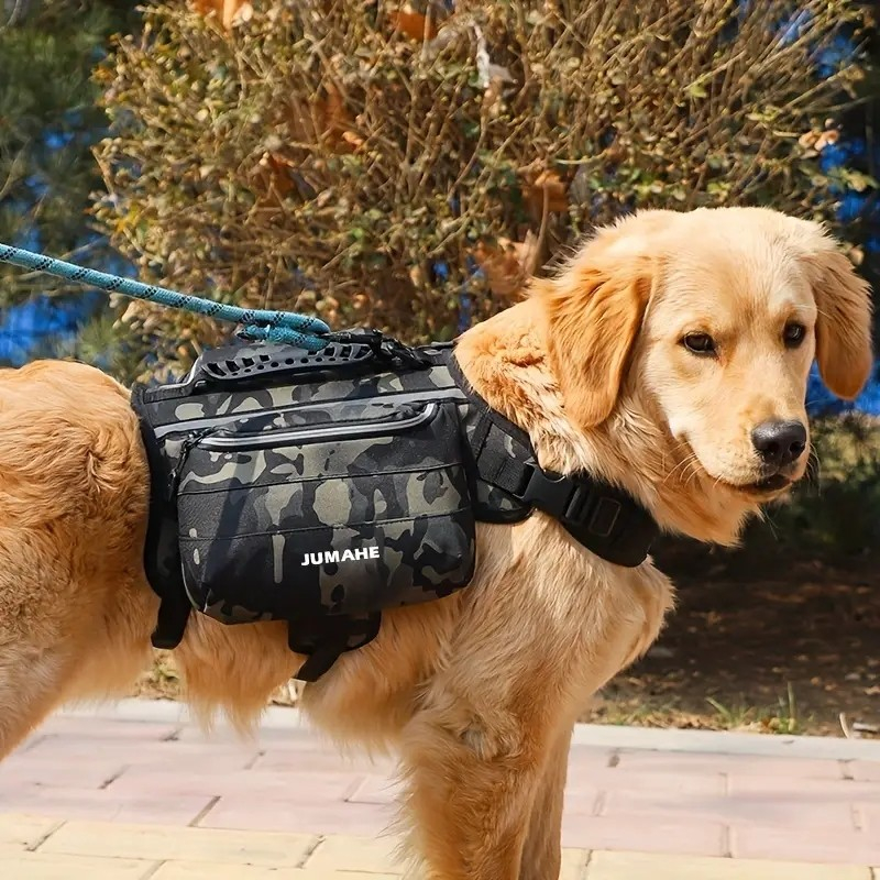 Reflektierende Oxford Hunde Weste Outdoor Haustier Rucksack mit Seitentaschen   Haltegriff - Camouflage