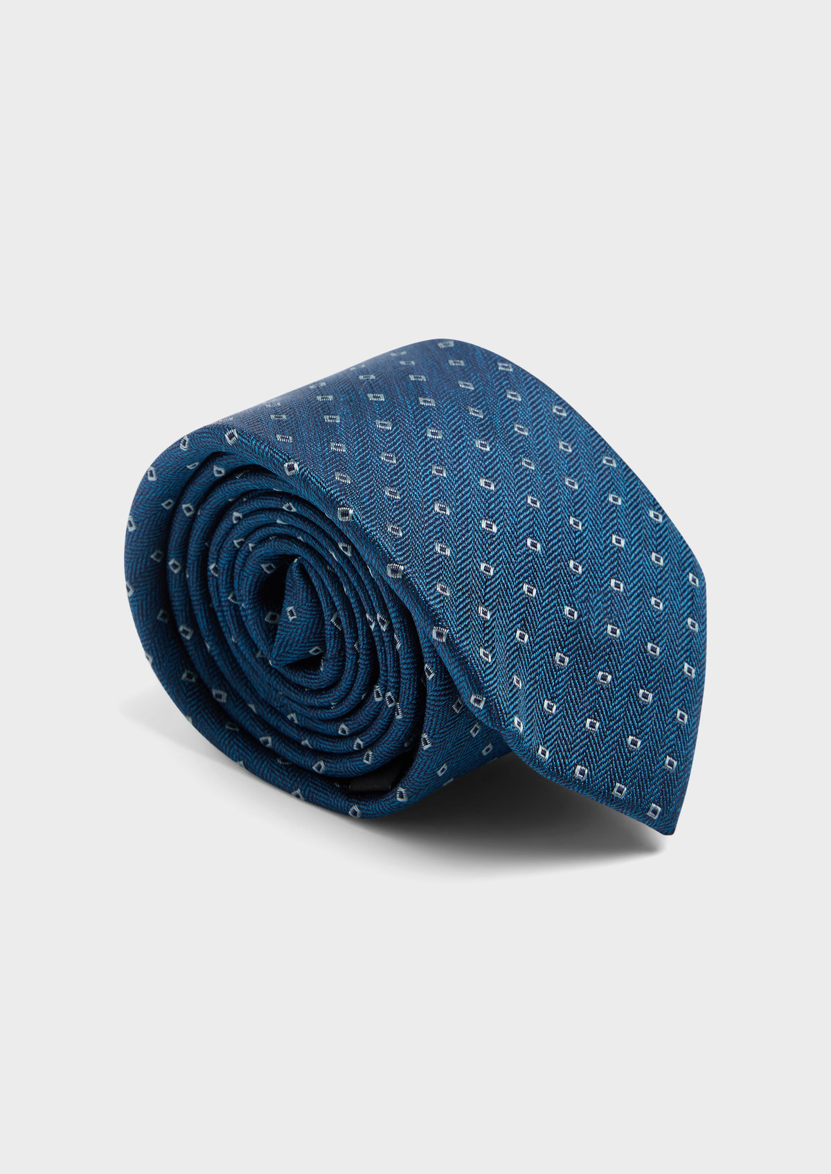 Cravate large en soie bleu céruléen à motif fantaisie