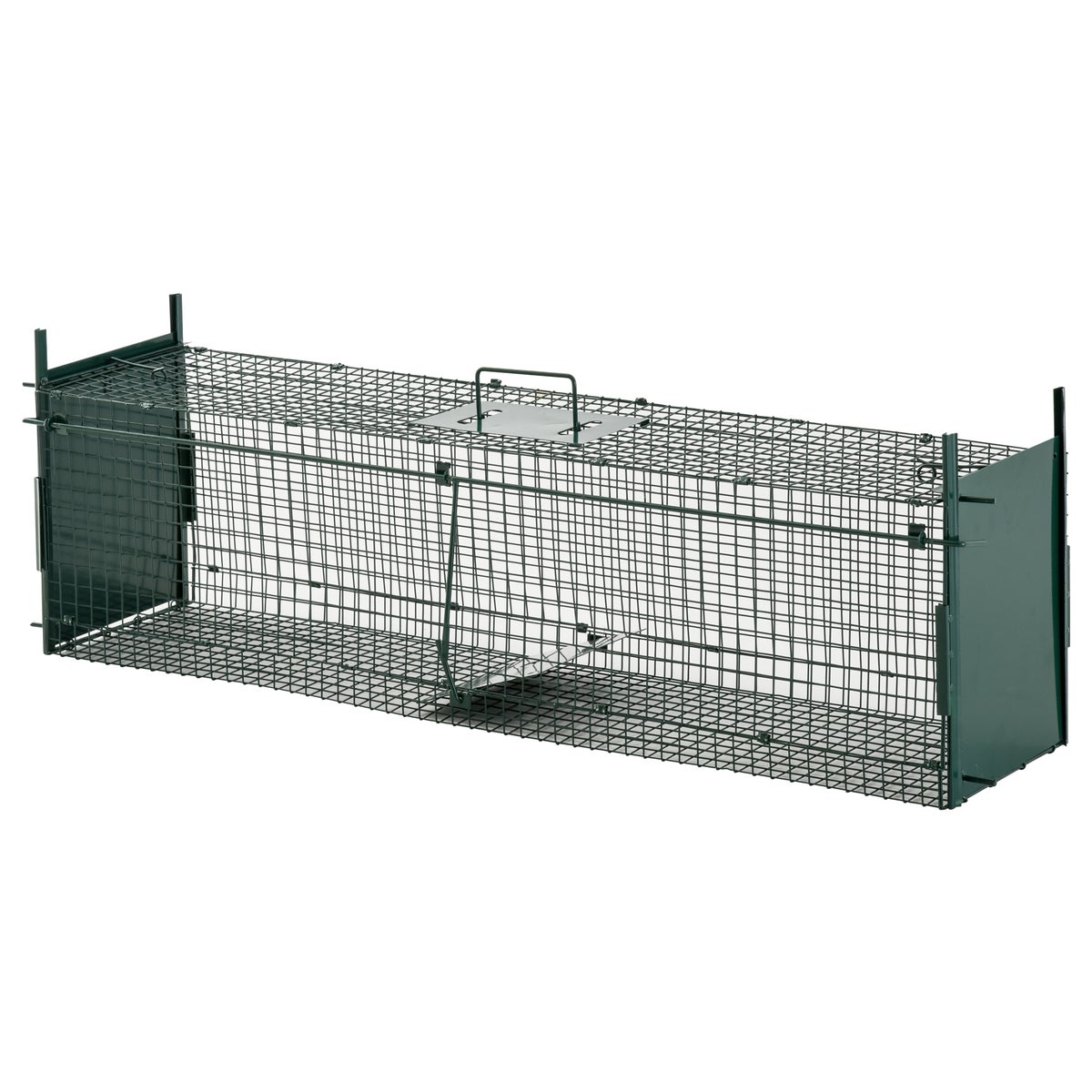 PawHut Animal Trap, marterval voor konijnen, 2 ingangen, handvat, 100L x 25B x 28H cm, metaal, donkergroen