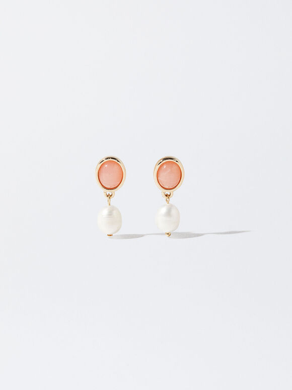 Brincos com pérola de água doce - Coral