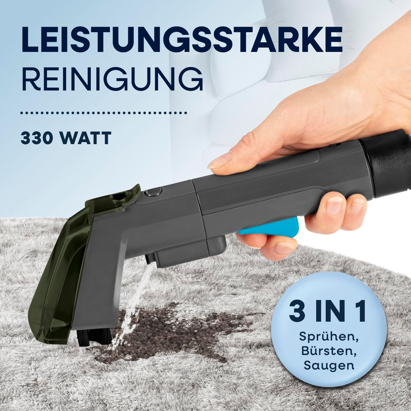 CLEANmaxx Polster- & Teppichreiniger Kompakt | 3-in-1 Waschsauger Gerät mit Doppeltank-System & Easy-Fill | Auch als Dampfreiniger, nass Trockensauger und Fleckenreiniger verwendbar