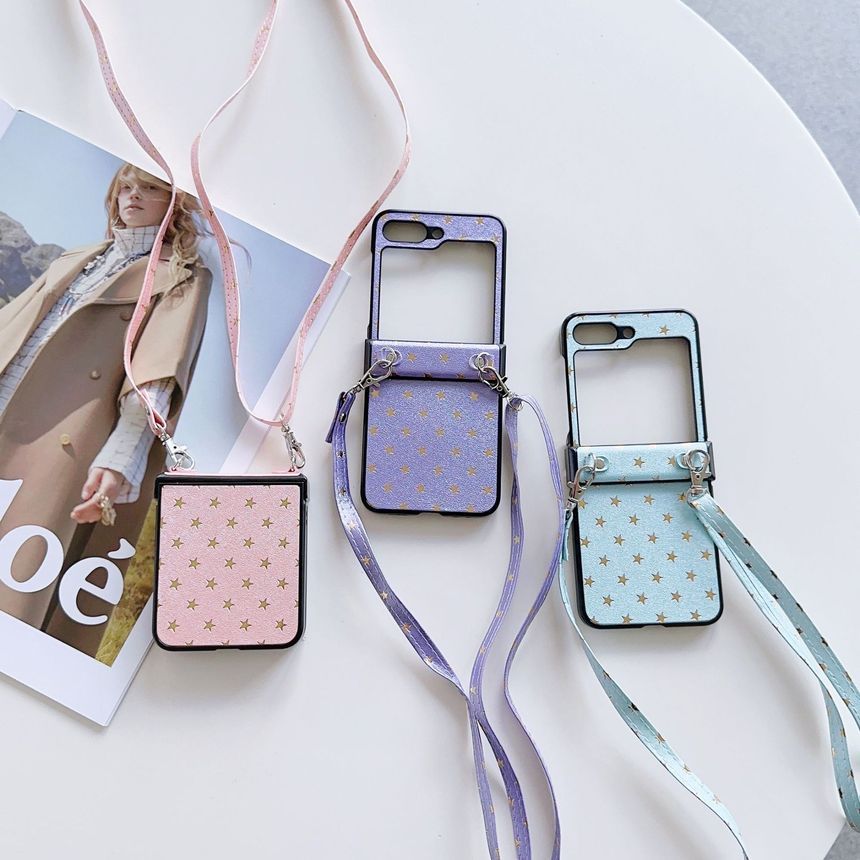 Edgin - Mobiele telefoonhoesje met sterrenpatroon en crossbody-koord - Samsung Galaxy Z Flip 3 / Flip 4 / Flip 5