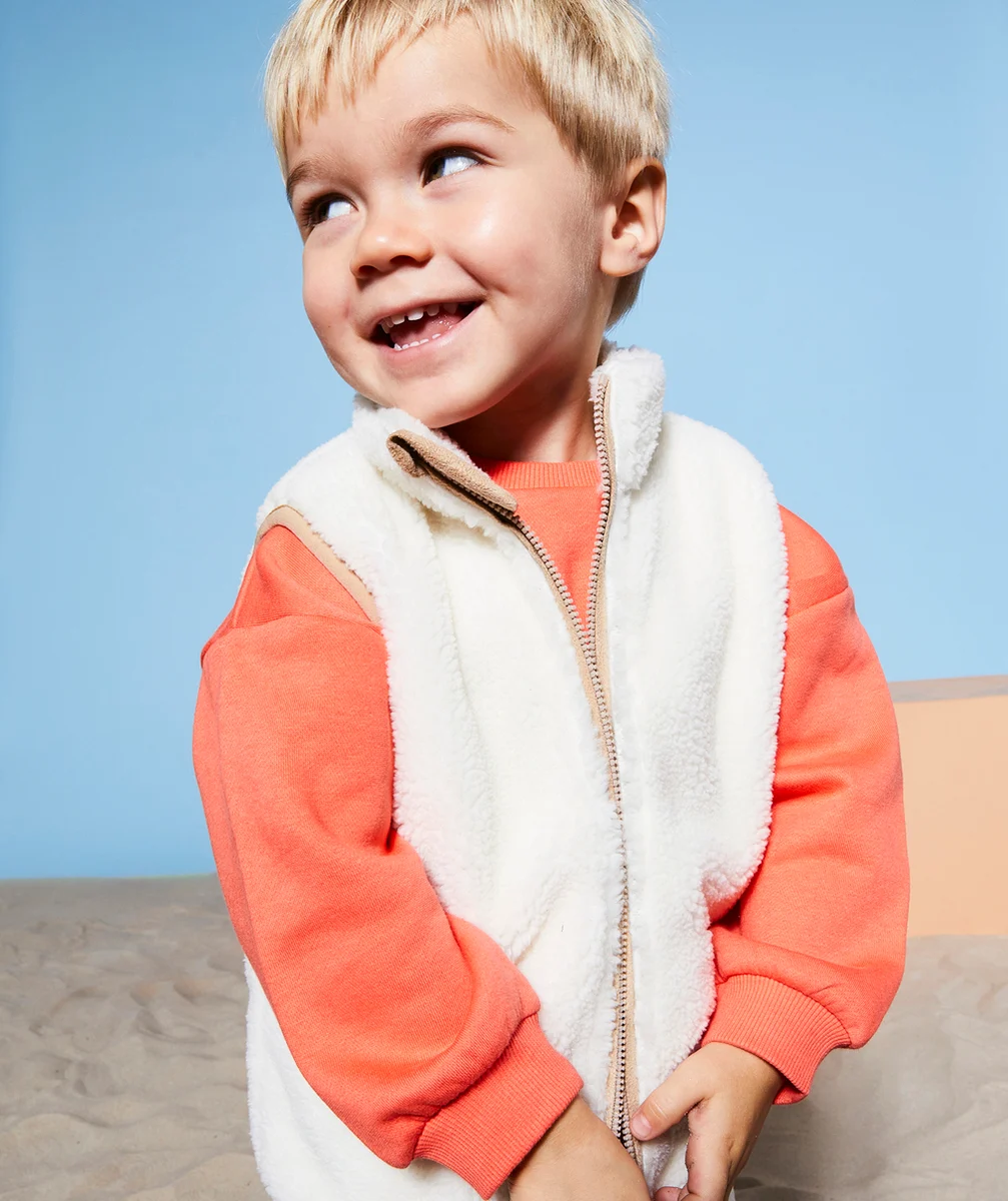GILET SANS MANCHES BÉBÉ GARÇON SHERPA ÉCRU