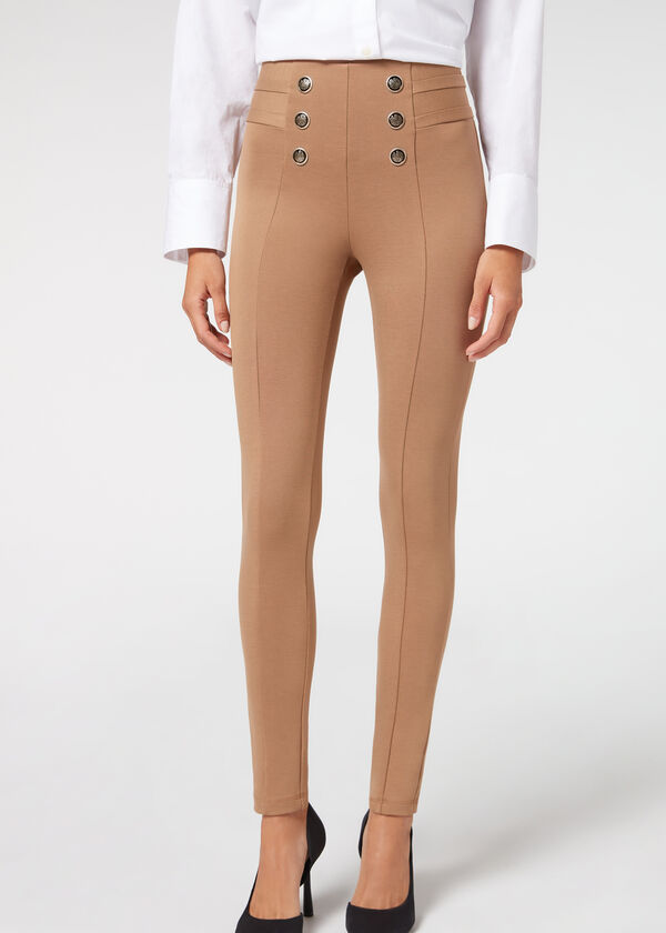 Calça legging modeladora skinny com botões