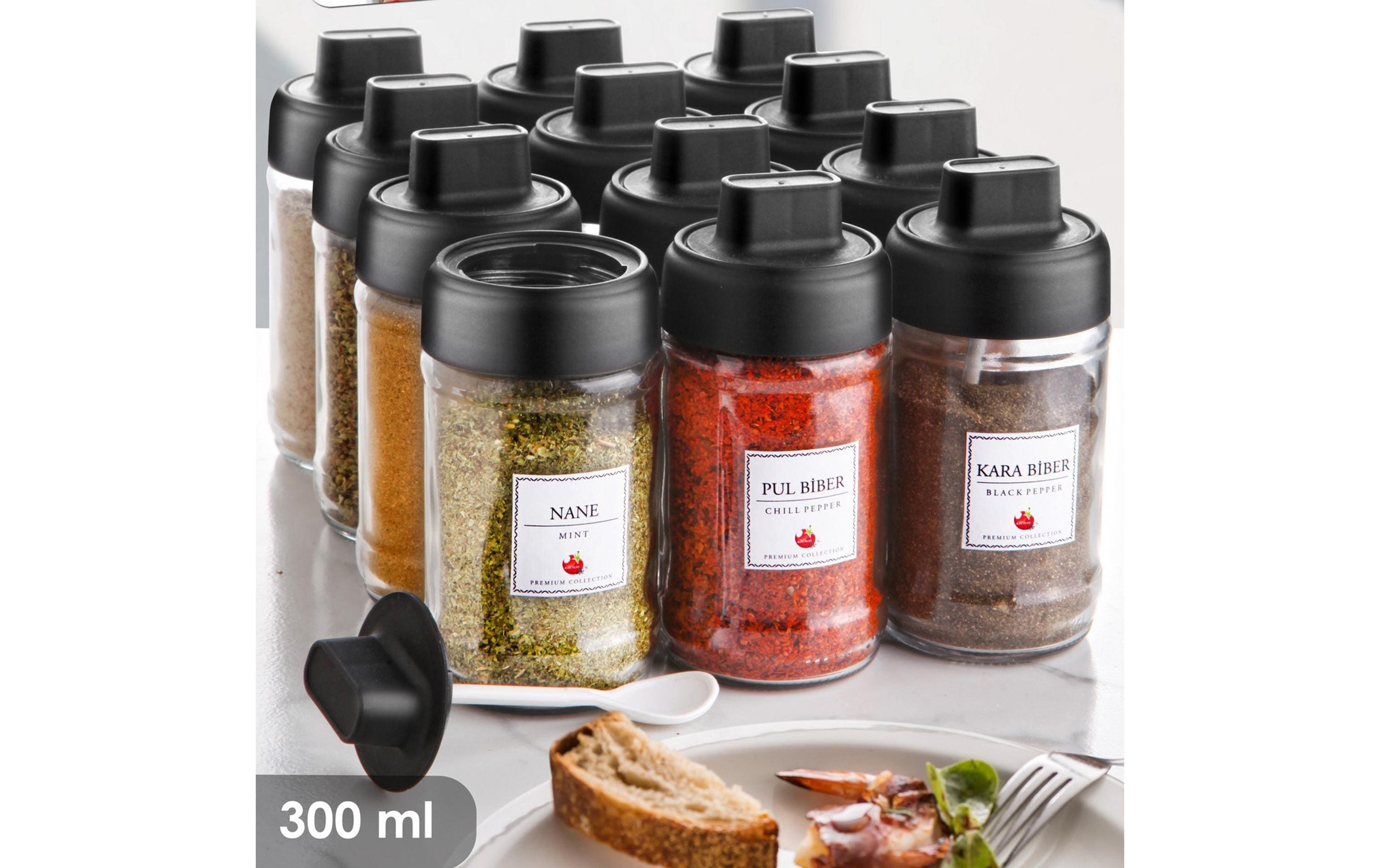 Gewürzspender mit Löffel 6.5 x 6.5 x 13 cm, 300 mlGewürzglas-Set (12 Stück)