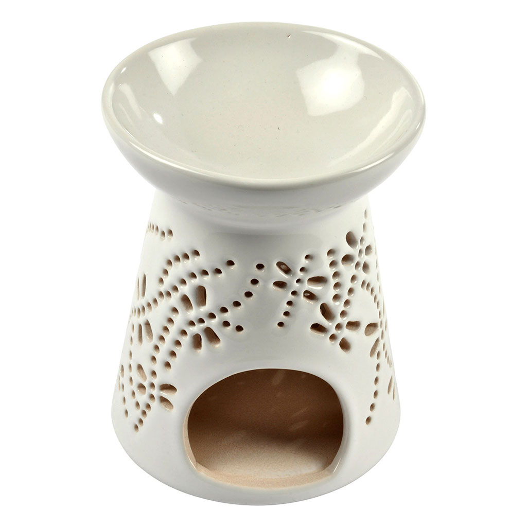Brûle-parfum céramique libellule blanc D 9cm