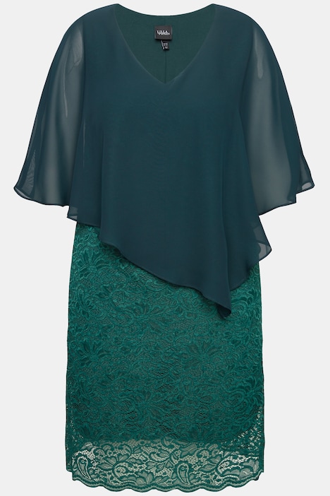 Abendkleid, Chiffon-Cape, Jersey, Spitzensaum, 3/4-Arm