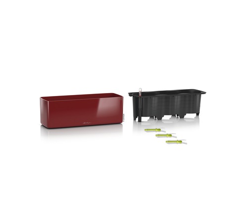 Lechuza Glossy Triple kunststof bloembak 40x14x14 cm rood incl. zelfbewateringssysteem en plantinzet