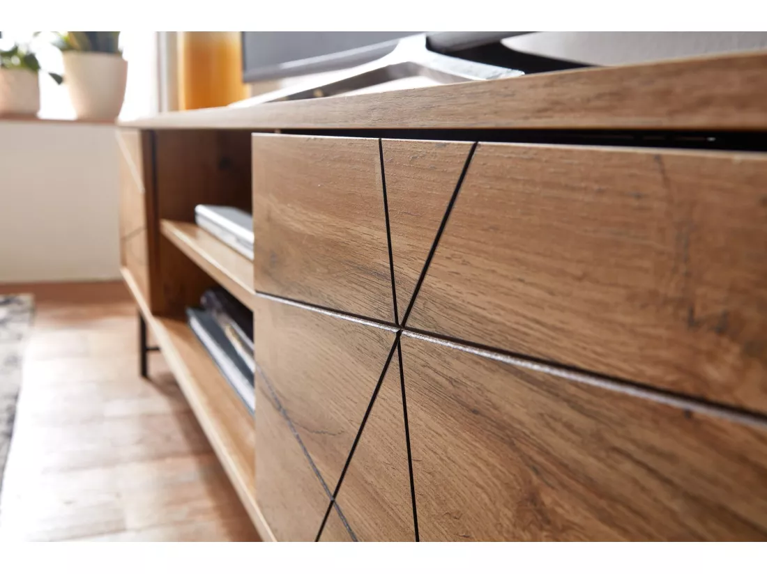 Meuble TV 160x45x40 cm Bois Décor Chêne Lowboard Panneau de Télévision