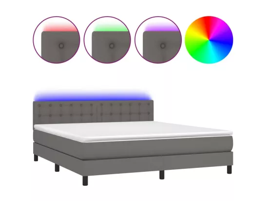Sommier tapissier et matelas et LED Gris 160x200 cm Similicuir
