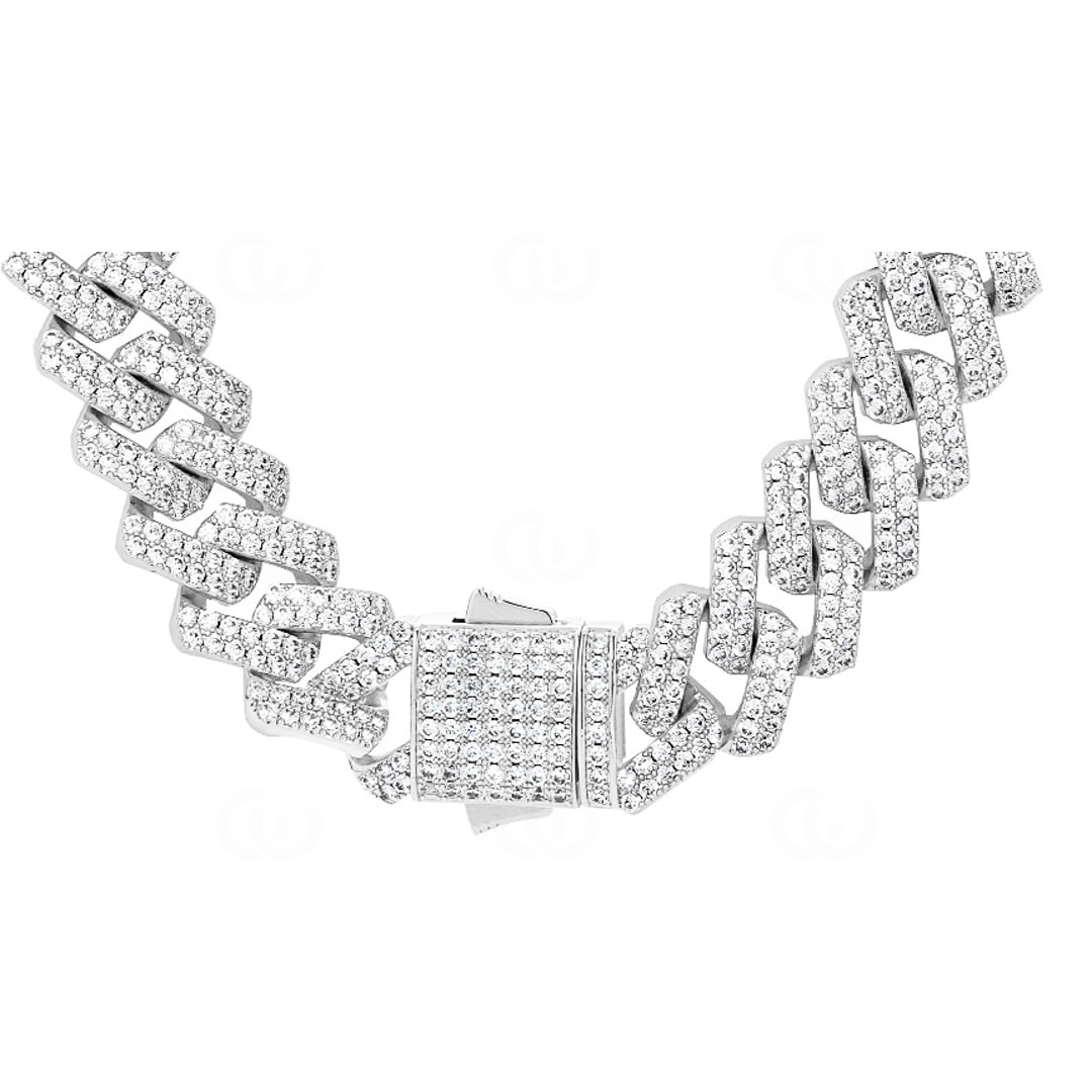 15mm Prong Cuban Link Panzerkette Weiss vergoldet mit Zirkonia
