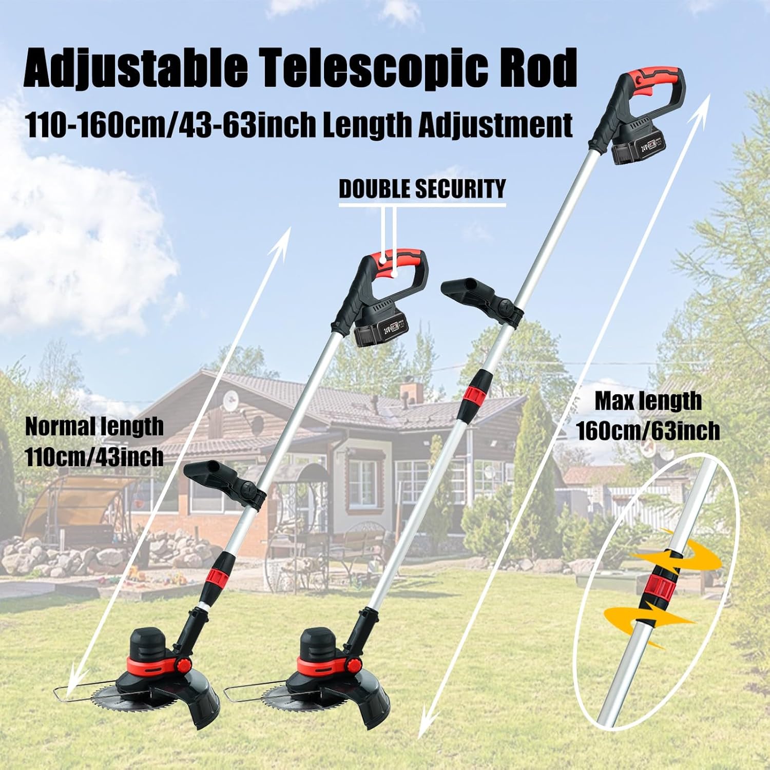 24V Rasentrimmer mit Akku und Unkrautbürste, BRUSHLESS Akku Rasentrimmer für 18V Makita Akku, 4 in 1 Akku Trimmer Messer, 30CM SCHNITTBREITE, 110-160CM Teleskopisch, 2X Akku Freischneider