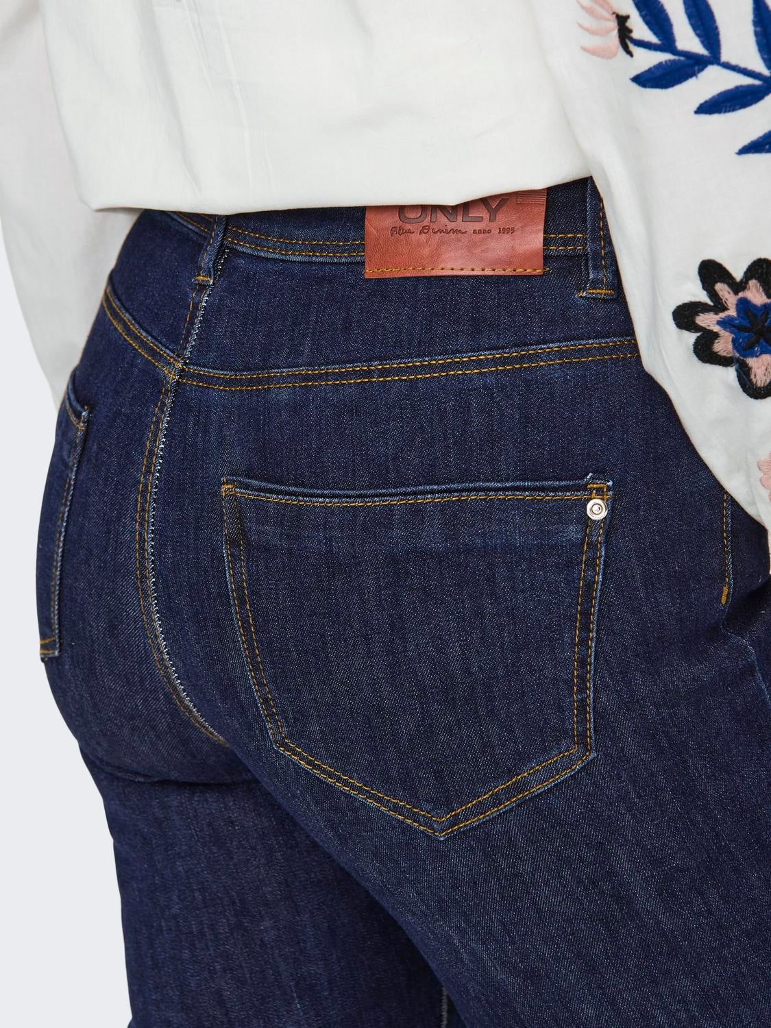 ONLWAUW Hohe Taille Ausgestellt Jeans Dark Blue Denim