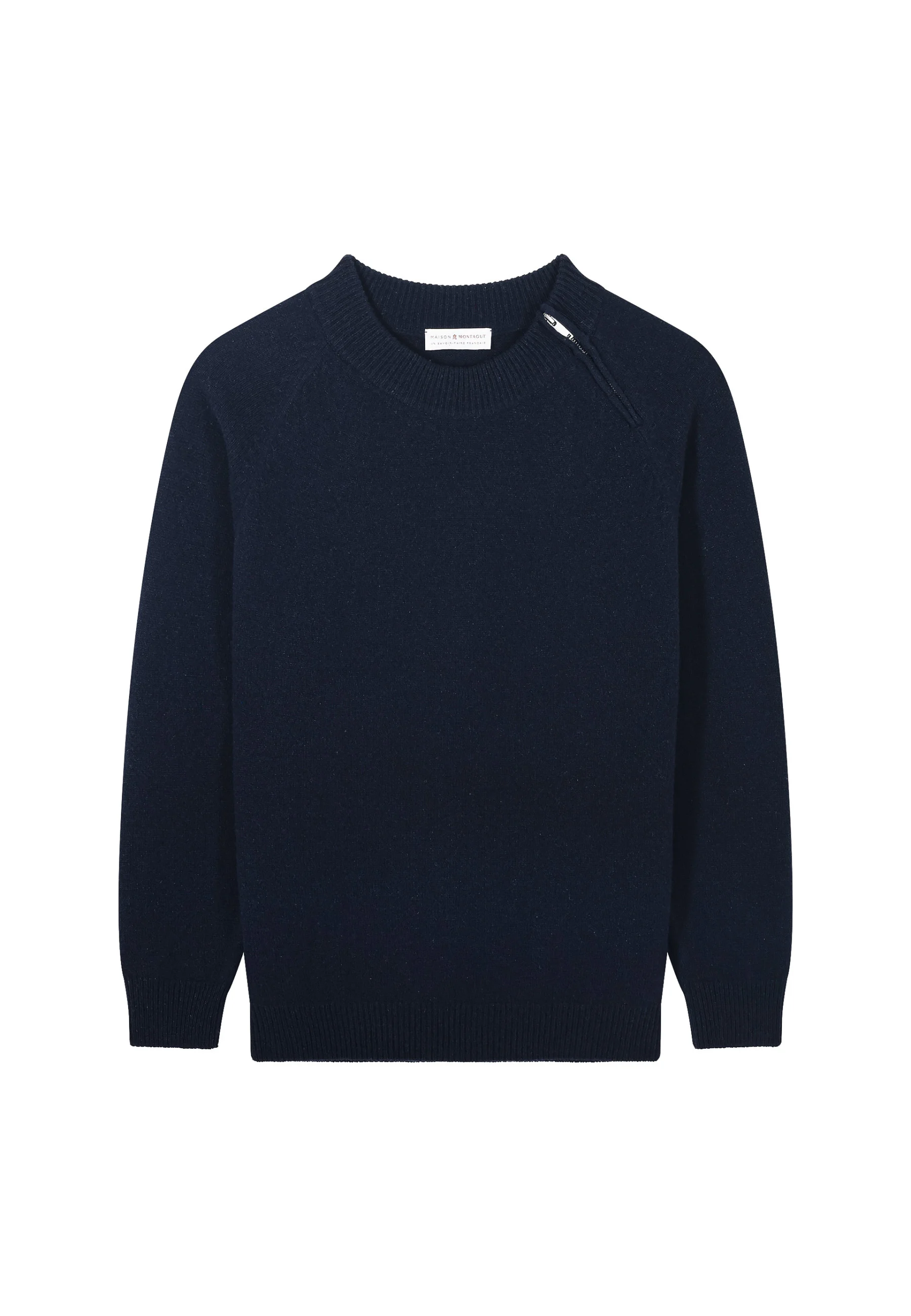 TIAM - Pull col rond zip épaule en cachemire mélangé | Bleu