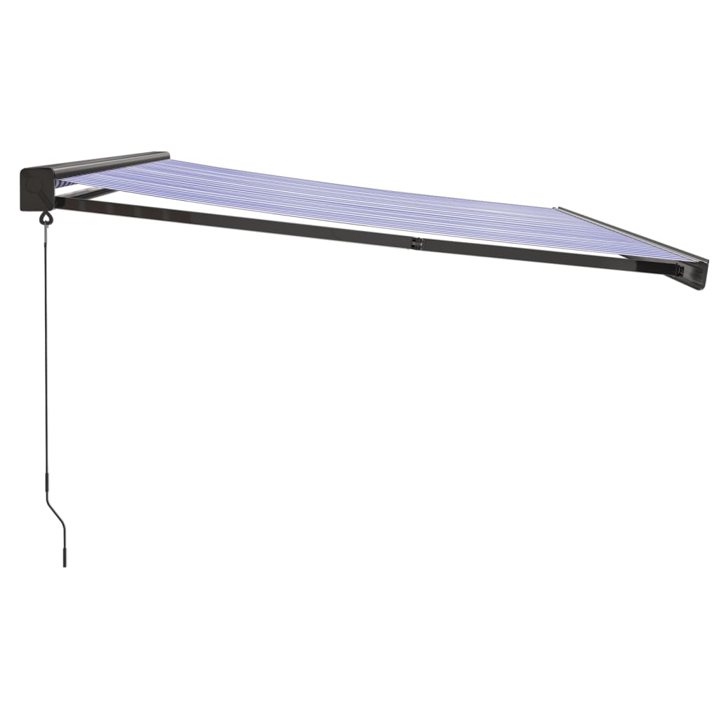 Auvent rétractable bleu et blanc 4,5x3 m tissu et aluminium