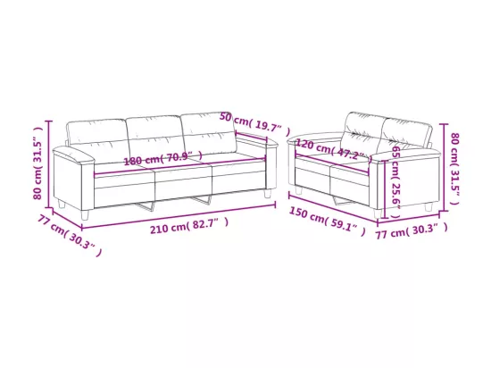 Ensemble de canapés 2 pcs avec coussins beige tissu microfibre