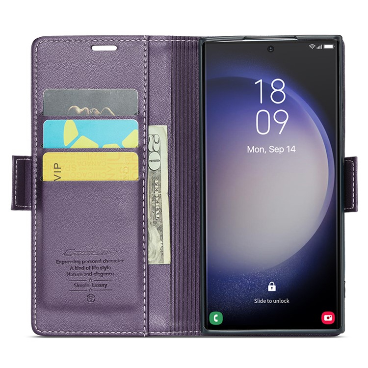 Samsung Galaxy S24 Ultra Leder Tasche Flip Wallet Etui mit Kartenfächern Litchi Look (RFID Schutz) - Violett