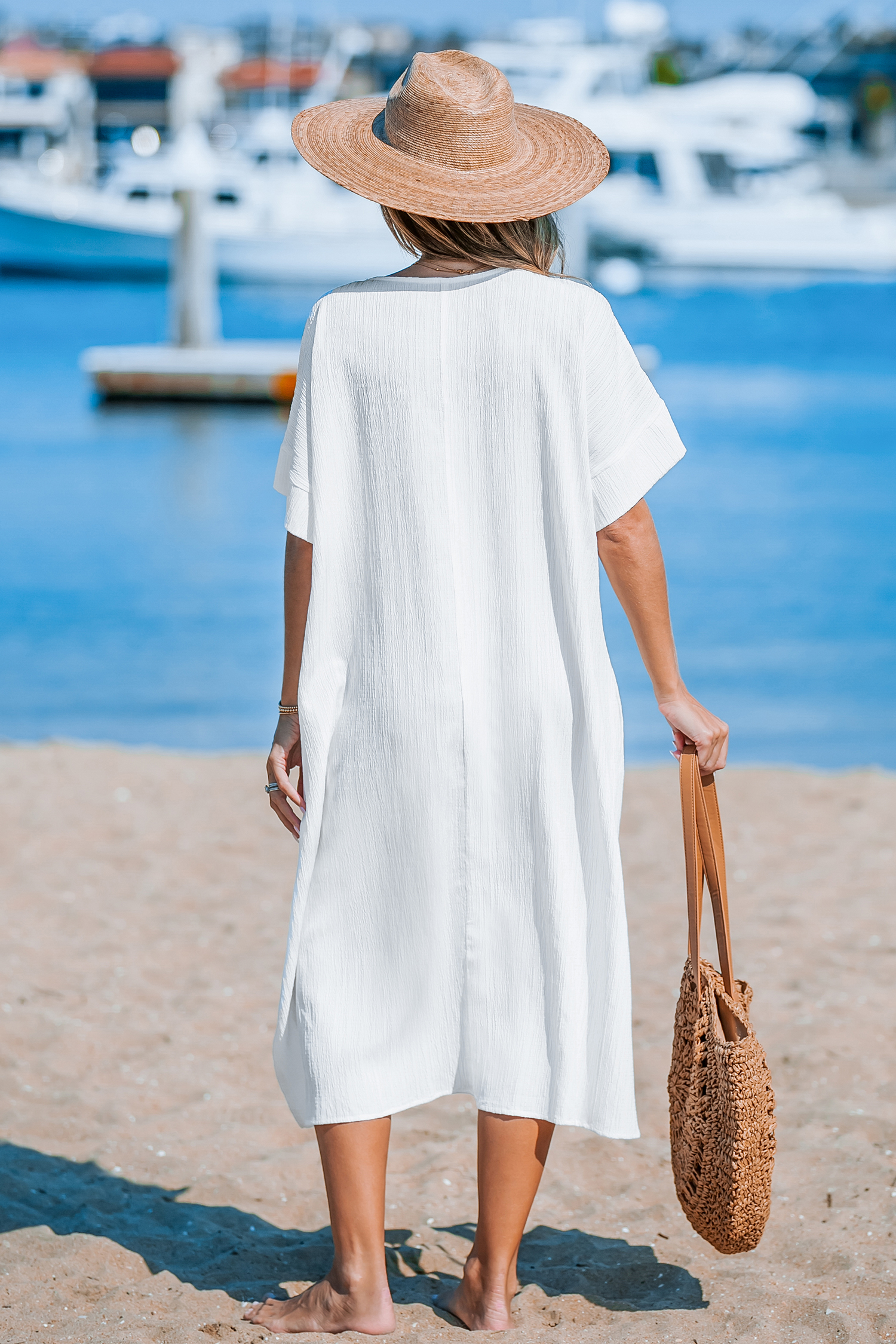 Robe cover up à manches longues amples en pur coton blanche