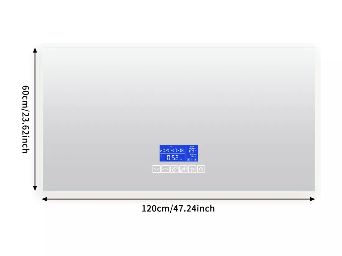 Miroir Salle de Bain avec Éclairage - 120 x 60 cm - Miroir LED Salle de Bain - avec Tactile, Anti-buée, Bluetooth, Horloge, Température, Dimmable