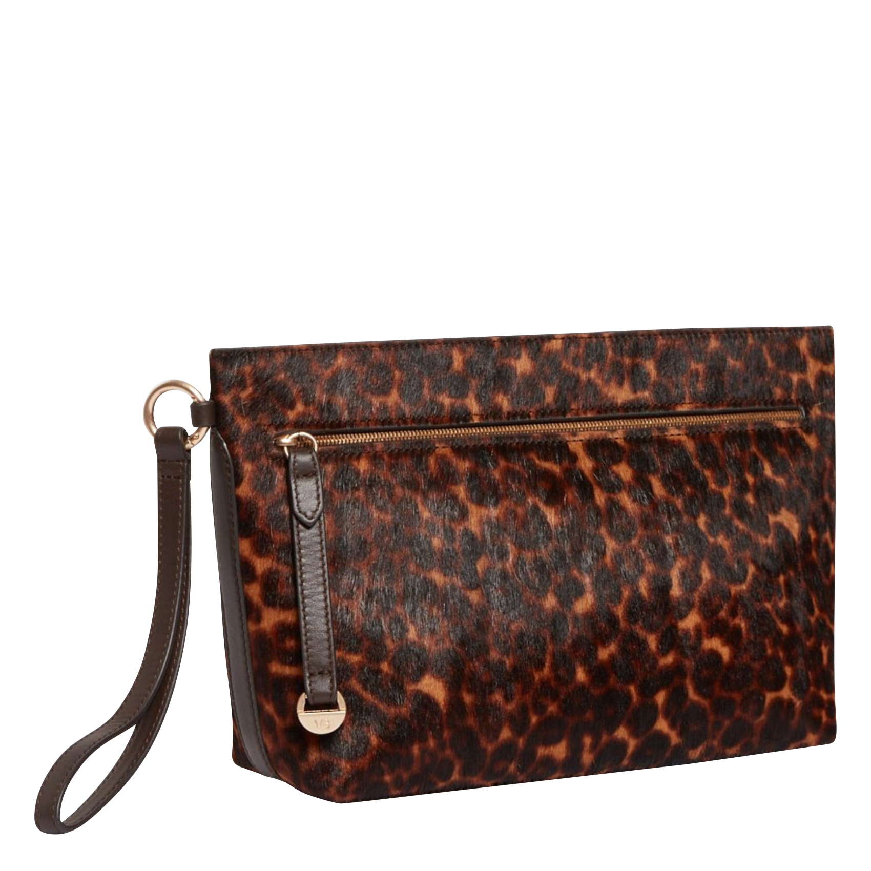Pochette zippée imprimée en cuir | Marron