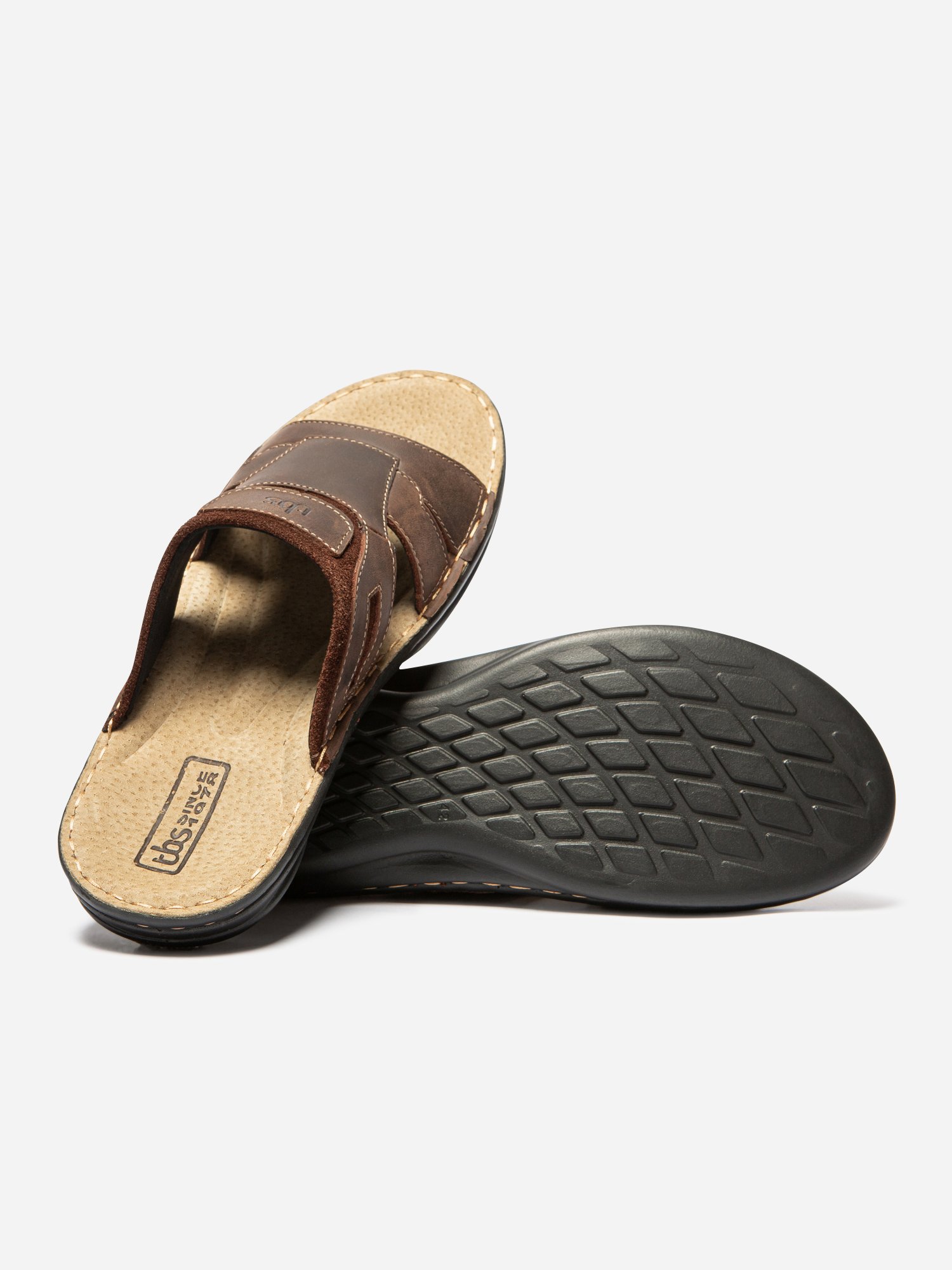 Mules Homme Confort Dessus Cuir Marron