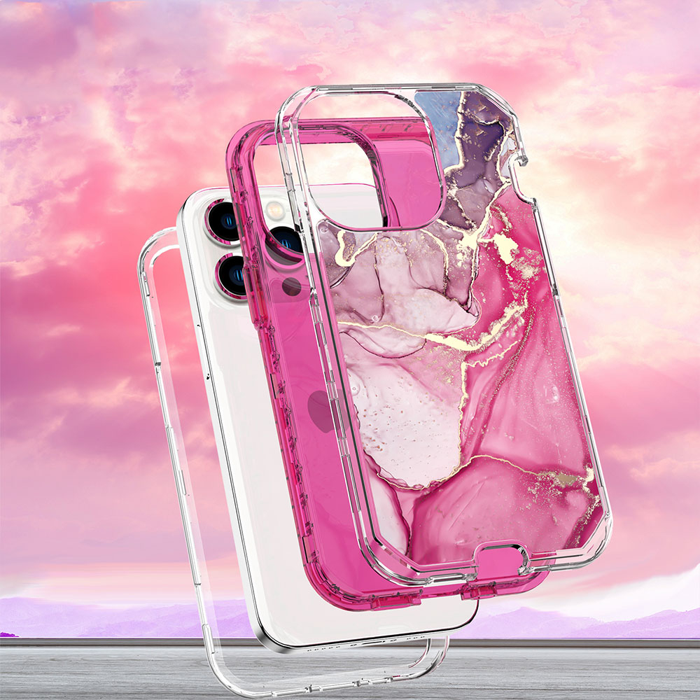 iPhone 14 Pro Max Hybrid Hülle TPU Bumper mit Acryl Rückseite im Marble Marmor Design - Style 4