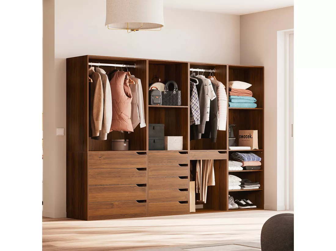 Kit dressing modulable avec 4 éléments. noyer. panneaux stratifiés