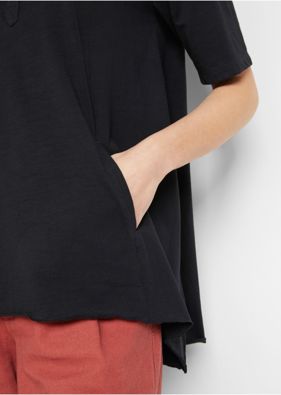 T-shirt long en coton fil flammé, avec poches