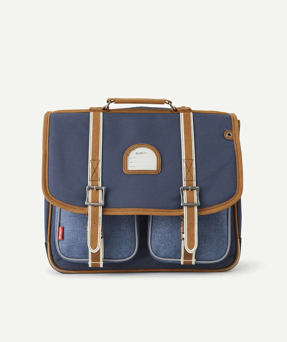 KICKERSCARTABLE BLEU MARINE ET MARRON AVEC DOUBLE SOUFFLET
