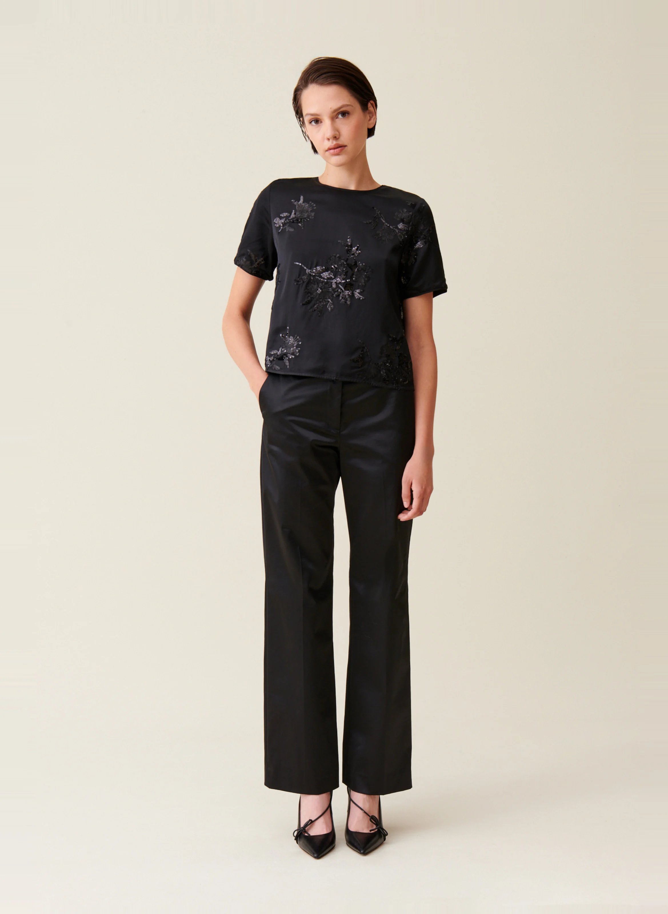 Top droit col rond | Noir