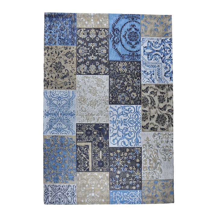 Patchwork vloerkleed - Delany Grijs/Blauw | Kunstzinnig