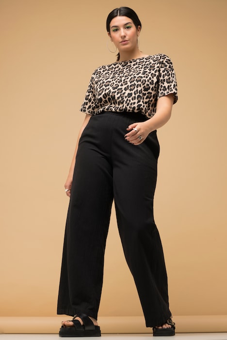 Leinenmix-Hose, Wide Legs, HighWaist, Elastikbund