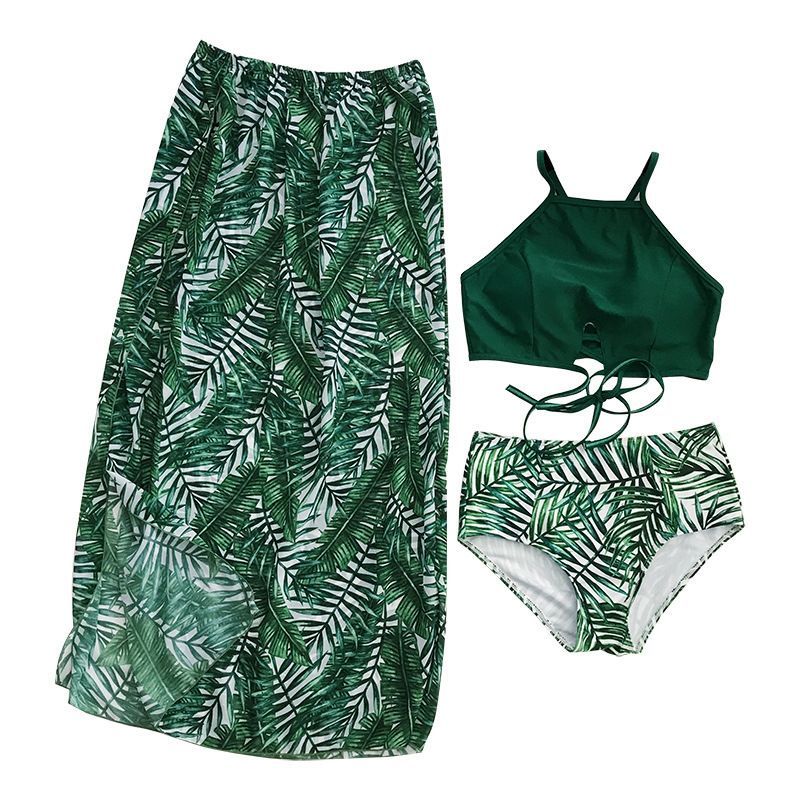 Komorkowe - Bijpassende zwembroek met bladprint / bikini met bladprint / cover-up rok / set